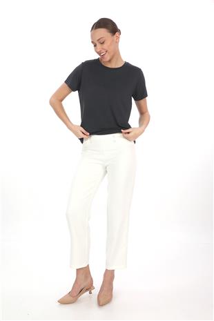 Viskon Dökümlü Tişört-Füme