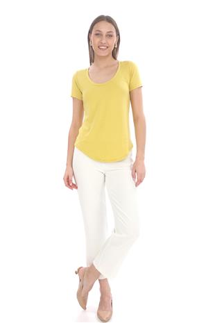 Viskon Dökümlü Dekolte Yaka Tişört-Gold