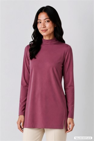 Viskon Dik Yaka Tunik-Mürdüm
