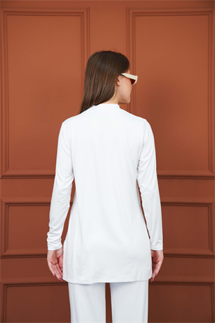 Viskon Dik Yaka Tunik -Beyaz