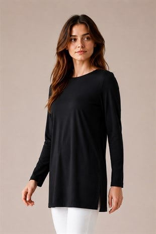 Premium Viskon Uzun Tunik 2li Paket-Siyah-Beyaz