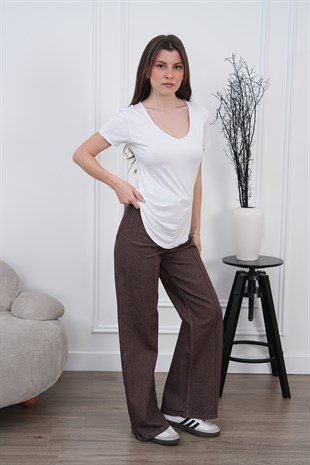 Extra Yumuşak Viscon Tişört-Ekru