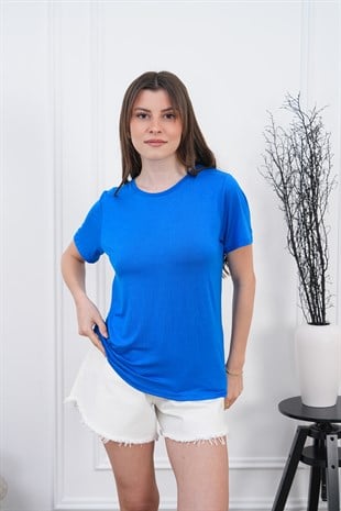 Viskon Dökümlü Tişört-Saks