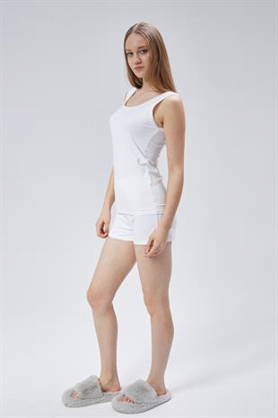 Extra Yumuşak Viskon Şort & Atlet Takım -Ekru