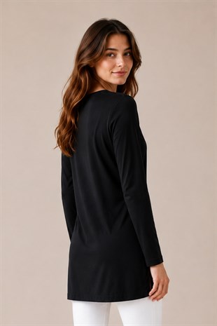 Premium Viskon Uzun Tunik-Siyah