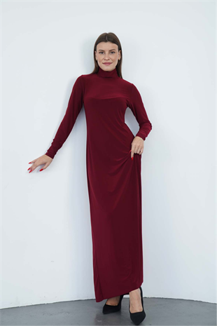 Dora Kadın Maxi Boy Balıkçı Yaka Sandy Elbise-Bordo