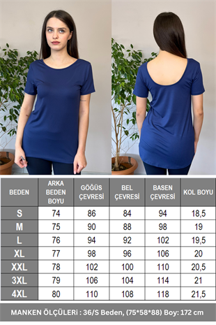 Sırt Dekolte Rahat Viskon Tunik-Lacivert