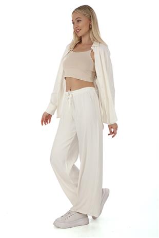 Flosh Viskon Oversize Pantolon-Krem