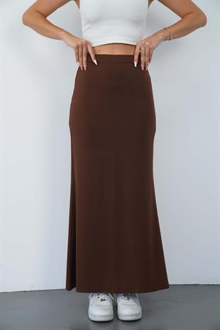 Nora Kadın Maxi Boy Astarlı Viskon Etek-Kahverengi