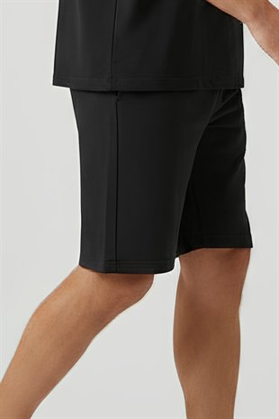 Erkek Regular Fit %100 Pamuk Baskısız Şort-Siyah