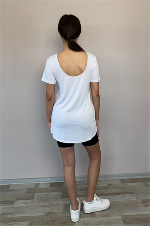 Sırt Dekolte Rahat Viskon Tunik-Beyaz