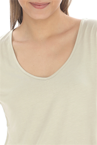 Extra Yumuşak Viscon Tişört-Bej
