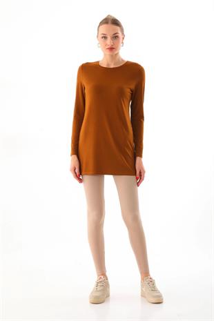 	Kadın Viskon Full Likra Tunik-Kahverengi