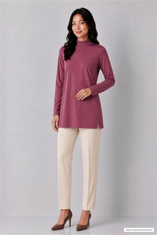 Viskon Dik Yaka Tunik-Mürdüm
