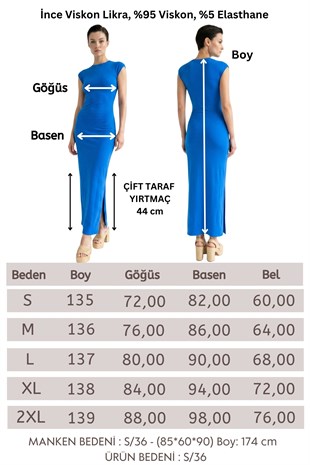 Çizgi Desen Uzun Elbise-Saks