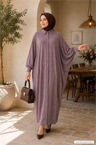 Kadın Sandy Tesettür Gömlek Elbise Abaya-Vizon