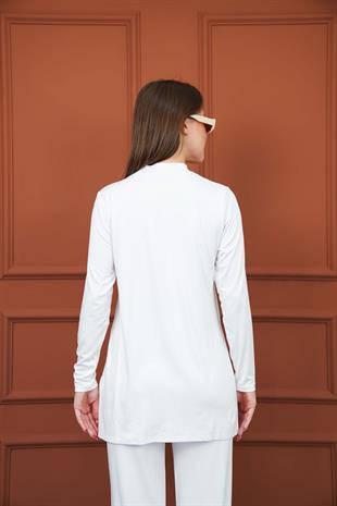 Viskon Tunik ve Pantolon Takım-Beyaz