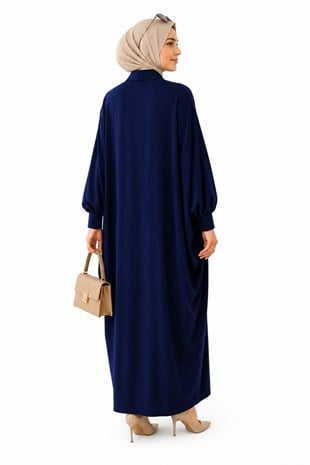 Kadın Sandy Tesettür Gömlek Elbise Abaya-Lacivert