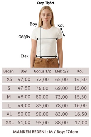 Crop Slim Fit Pamuk Likra Tişört-Ekru