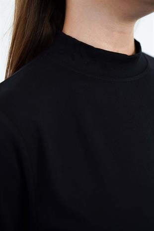 Viskon Dik Yaka Tunik -Siyah