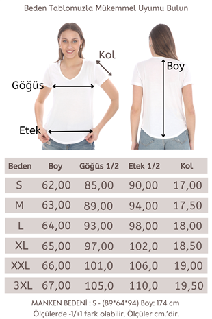 Kadın V Yaka Viscon Tişört-Beyaz