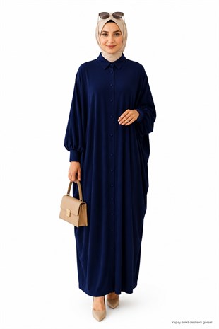 Kadın Sandy Tesettür Gömlek Elbise Abaya-Lacivert