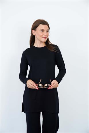 Kadın Viskon Full Likra Tunik 2li Paket-Siyah-Beyaz