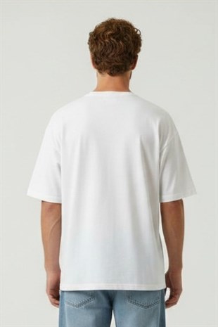 Erkek Oversize Tişört-Beyaz