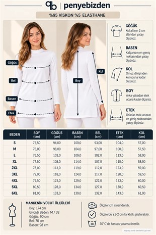 Premium Viskon Dik Yaka Uzun Tunik -Beyaz