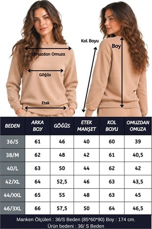 Kadın Bisiklet Yaka Sweatshirt Normal Kalıp Uzun Kollu-Bej