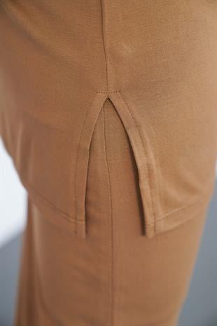 Viskon Kolsuz Tunik ve Etek Takım-Tarçın