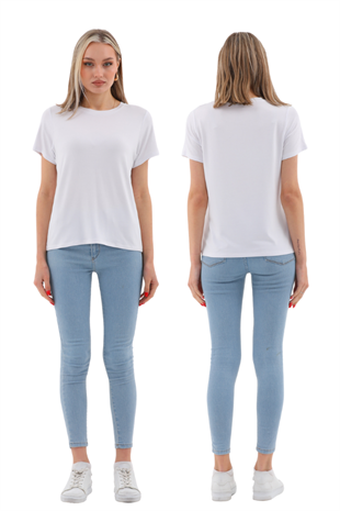  Viskon Dökümlü Tişört 2 Renk Seti-Siyah-Beyaz