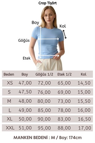 Crop Slim Fit Pamuk Likra Tişört-Mavi