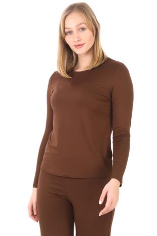 Kadın Viskon Tişört & Pantolon Takım-Kahverengi