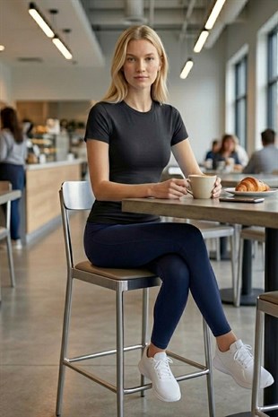 Crop Slim Fit Pamuk Likra Tişört-Siyah