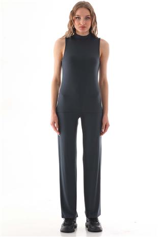 Kadın Viscon Kolsuz Tişört-Füme