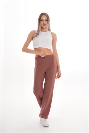 Pamuk 2 İplik likra Eşofman Alt-Açık Kahve