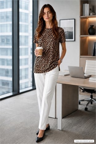 Viskon Kısa Kol Uzun Tunik-Leopar