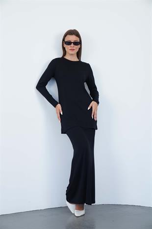 Viskon Tunik & Etek Takım-Siyah