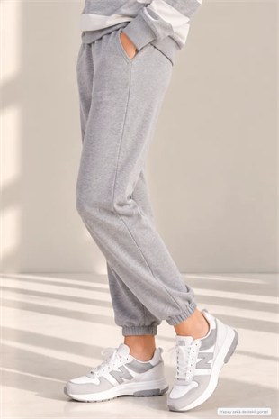 Kadın Günlük Stil Paçası Lastikli Regular Fit Eşofman Altı-Gri