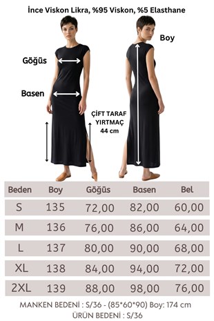 Çizgi Desen Uzun Elbise-Siyah