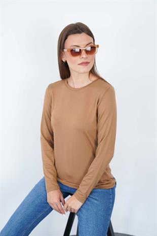 Kadın Viskon Tişört -Tarçın