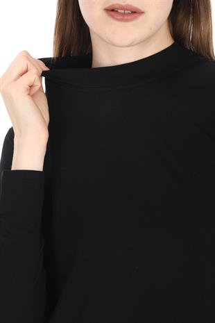 Viskon Dik Yaka Tunik 2li Satış-Siyah-Krem