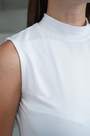 Viskon Kolsuz Tunik -Beyaz