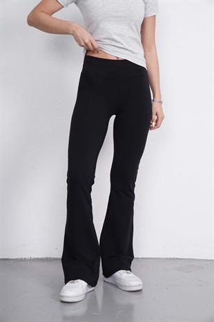 İspanyol Paça Tayt Pantolon-Siyah