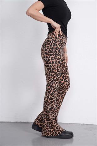 İspanyol Paça Tayt Pantolon-Leopar