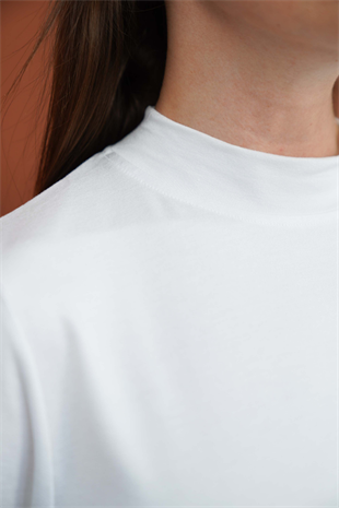 Viskon Dik Yaka Tunik -Beyaz