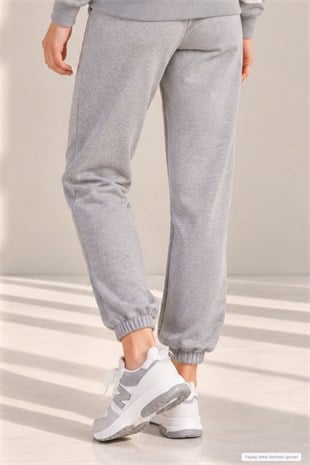 Kadın Günlük Stil Paçası Lastikli Regular Fit Eşofman Altı-Gri