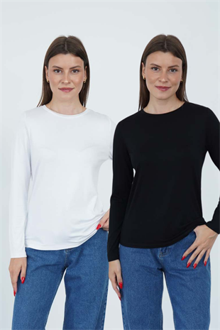 Kadın Zarif İnce Gösteren Viskon -Siyah-Beyaz