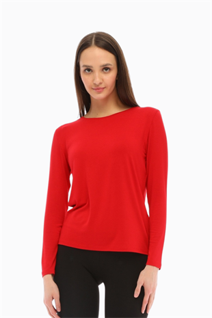 	Kadın Zarif İnce Gösteren Viskon Tişört-Kırmızı